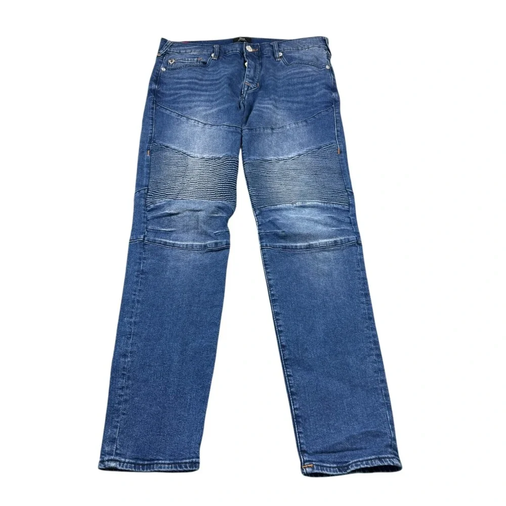 True Religion Rocco Relaxed Skinny Mens Stretch Denim Moto Jeans 33x32 Blue